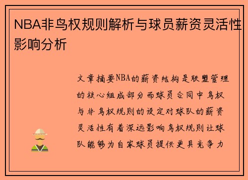 NBA非鸟权规则解析与球员薪资灵活性影响分析